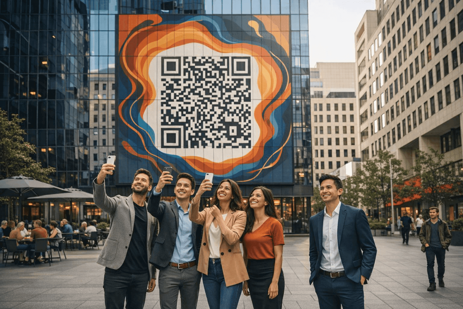 Fiatalok QR-kódot fényképeznek.